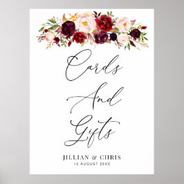 バーガンディと赤面のフローラカードとギフトサイン ポスター