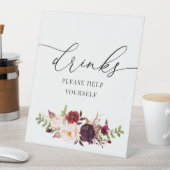 バーガンディと赤面の水色の花の花の看板 台座サイン (インサイチュ)