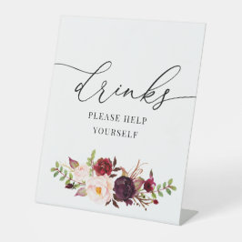 バーガンディと赤面の水色の花の花の看板 台座サイン