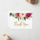 バーガンディと赤面サンキューカード、フローラ ノートカード (正面/裏面インサイチュ)