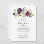 バーガンディと赤面ピンクのフローラドライブでシャワー 招待状 (正面)