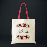 バーガンディと赤面ピンクのフローラ花嫁 トートバッグ<br><div class="desc">素敵なフローラ花嫁のトートバッグ。ブルゴーニュと赤面のバラがあり、文字と色をパーソナライズできる。</div>