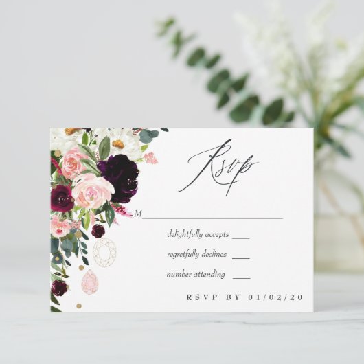 バーガンディと赤面ピンクジオメトリックジェム結婚ズ 出欠カード (スタンド正面)