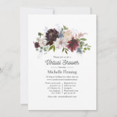 バーガンディと赤面ピンクフローラバーチャルベビーシャワー 招待状 (正面)