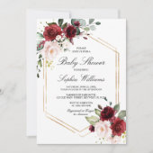 バーガンディと赤面ピンクローズベビーシャワー 招待状 (正面)