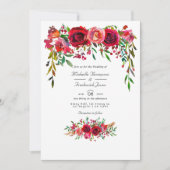 バーガンディと赤面フローラQRコードRSVP 結婚's 招待状 (正面)