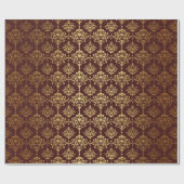 バーガンディと金の箔ダマスククリスマス ラッピングペーパー (フラット)