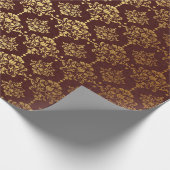 バーガンディと金の箔ダマスククリスマス ラッピングペーパー (角)