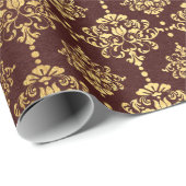 バーガンディと金の箔ダマスククリスマス ラッピングペーパー (ロールコーナー)