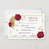 バーガンディと金ゴールドの花の幾何学的食事の選択 出欠カード (正面)