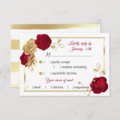 バーガンディと金ゴールドの花の幾何学的食事の選択 出欠カード (正面/裏面)