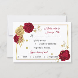 バーガンディと金ゴールドの花の幾何学的食事の選択 出欠カード