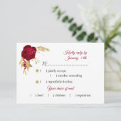 バーガンディと金ゴールドの花の食事の選択 出欠カード (スタンド正面)