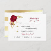 バーガンディと金ゴールドの花の食事の選択 出欠カード (正面/裏面)