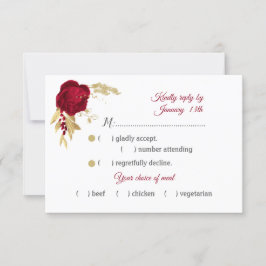 バーガンディと金ゴールドの花の食事の選択 出欠カード
