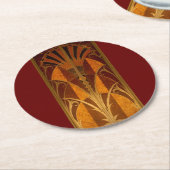 バーガンディと金ゴールドアールデコ ラウンドペーパーコースター (アングル)