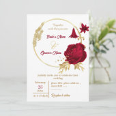 バーガンディと金ゴールドエレガントの花結婚のリース 招待状 (スタンド正面)