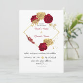 バーガンディと金ゴールドエレガントの花結婚幾何学模様 招待状 (スタンド正面)