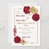 バーガンディと金ゴールドエレガントの花結婚幾何学模様 招待状 (正面)