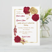 バーガンディと金ゴールドエレガントの花結婚幾何学模様 招待状 (スタンド正面)