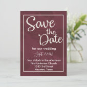 バーガンディと金ゴールドグリッターポケットが日付を保存 招待状 (スタンド正面)