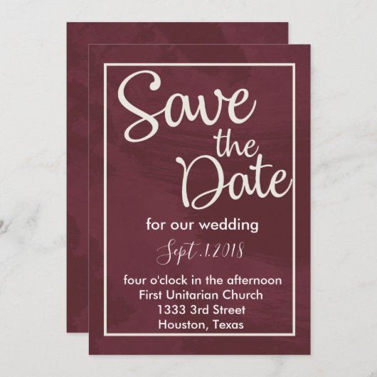 バーガンディと金ゴールドグリッターポケットが日付を保存 招待状 (正面/裏面)