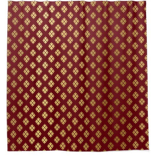 バーガンディと金ゴールドスノーフレークのシャワーカーテン シャワーカーテン (正面)