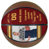 バーガンディと金ゴールドバスケットボールあなたの写真、文字 バスケットボール (正面)