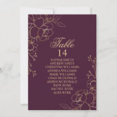 バーガンディと金ゴールドフラワーシーティングチャートカード 招待状 (裏面)