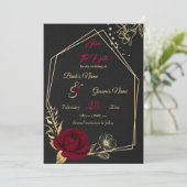 バーガンディと金ゴールドフローラブラックジオメトリック セーブザデート (スタンド正面)