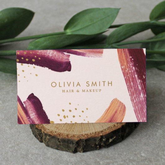 バーガンディと金ゴールドモダンブ芸術的ラシのテクスチャ 名刺