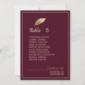 バーガンディと金ゴールドリーフテーブル番号座席表 招待状 (裏面)