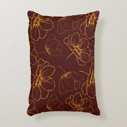 バーガンディと金ゴールドリーフランバーアクセント枕 アクセントクッション (正面(垂直))