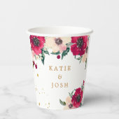 バーガンディと金ゴールド水彩フローラ紙カップ 紙コップ (裏面)