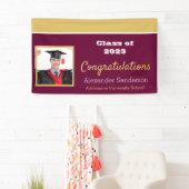 バーガンディと金ゴールド祝いの卒業式バナー 横断幕 (インサイチュ)