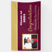 バーガンディと金ゴールド祝いの卒業式バナー 横断幕 (縦)