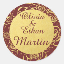 バーガンディと金箔の花