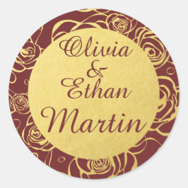 バーガンディと金箔の花 ラウンドシール