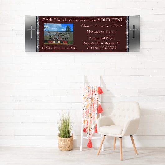 バーガンディと銀の教会パーソナライズされたの旗 横断幕 (インサイチュ)