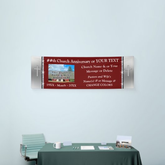 バーガンディと銀の教会パーソナライズされたの旗 横断幕 (トレードショー)