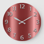 バーガンディのあずき色の銀製灰色の金属アラビア数字 ラージ壁時計 (正面)