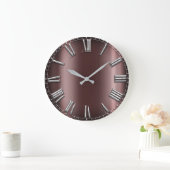 バーガンディのあずき色の銀製灰色金属ローマ数 ラージ壁時計 (ホーム)