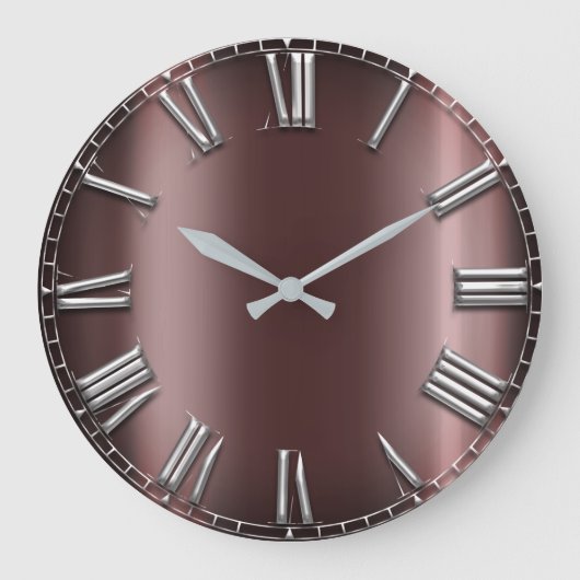 バーガンディのあずき色の銀製灰色金属ローマ数 ラージ壁時計 (正面)