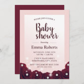 バーガンディのばら色の真珠の花の赤面のピンクのベビーシャワー 招待状 (正面/裏面)