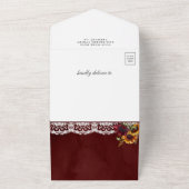 バーガンディのひまわり メイソンジャー 赤 QRコード 結婚式 オールインワン招待状 (外側)