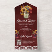 バーガンディのひまわり メイソンジャー 赤 QRコード 結婚式 オールインワン招待状 (内側)