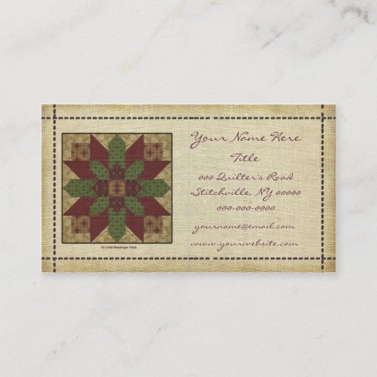 バーガンディのキルトにされた緑の星 名刺 (正面)