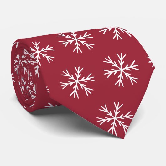 バーガンディのクリスマススノーフレークパターン両面 ネクタイ (ロール)