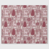 バーガンディのクリスマスパターン包装紙 ラッピングペーパー (フラット)