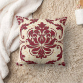 バーガンディのダマスク織、新しいのプリントおよび金ゴールド クッション (ブランケット)